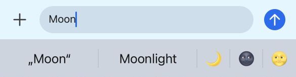 iOS keyboard that suggests different emojis based on the provided text "moon"